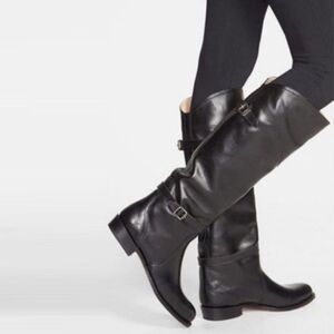 Frye Dorado Black Leather Tall Riding Boots Women's Size 6 Knee High Buckle Fall